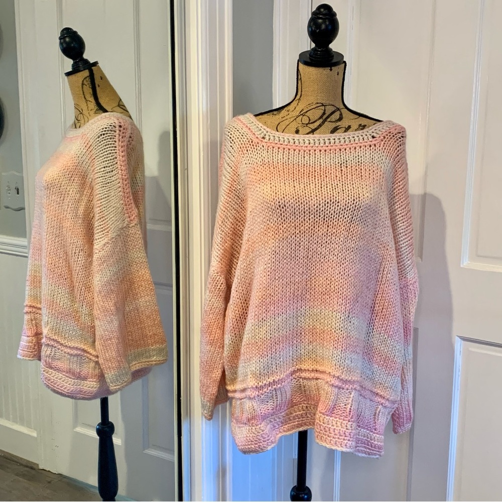 Hand Knitted Handmade Oversized Pink Knit Sweater XXL Plus size